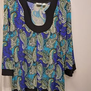 Cato Women's Blue Paisley Scoop Neck Top